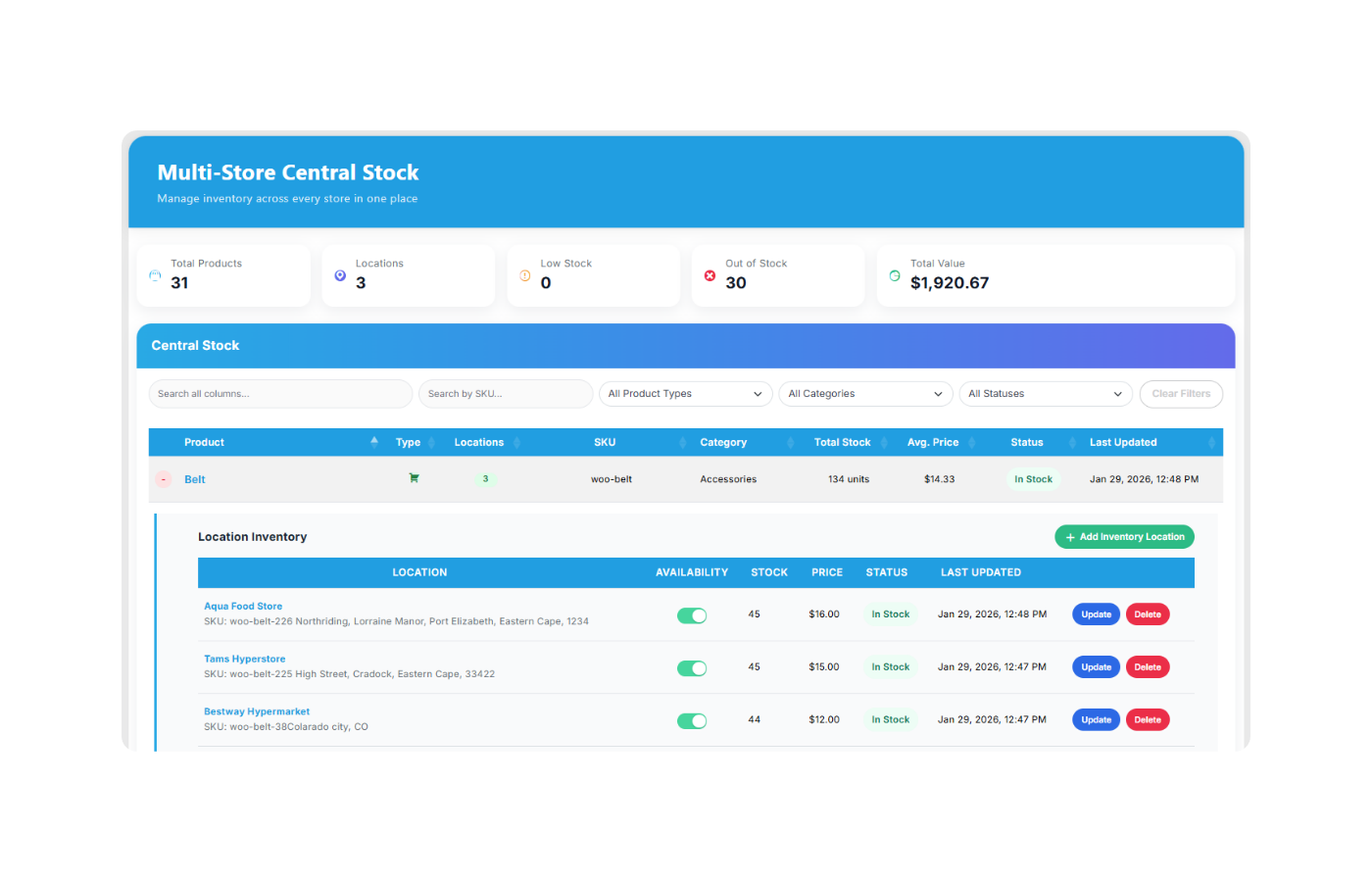 central stock add stock