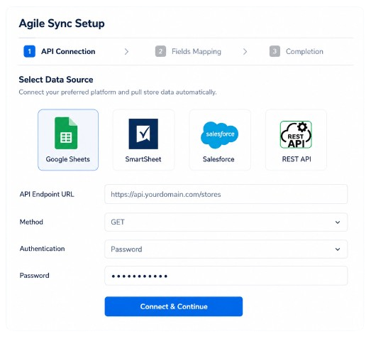 Agile Sync setup interface