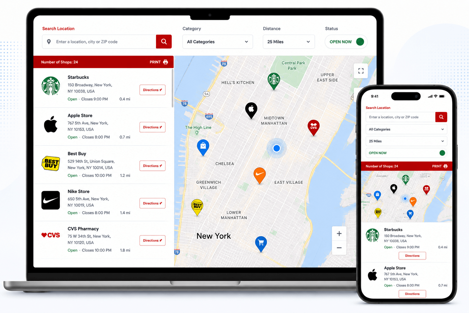 Agile Store Locator on laptop and phone