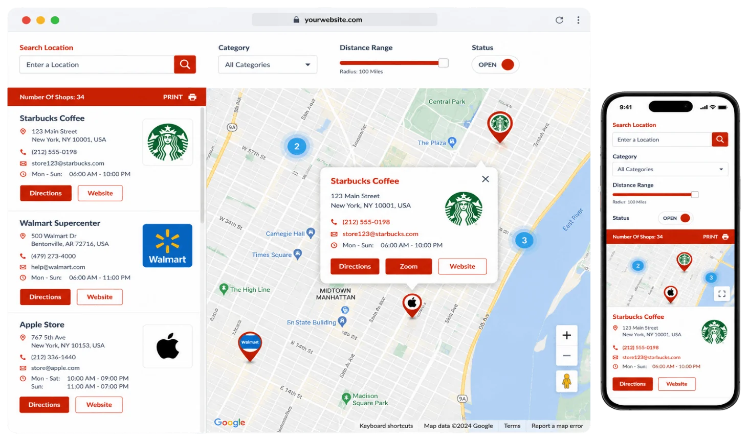 Agile Store Locator live demo on desktop and mobile