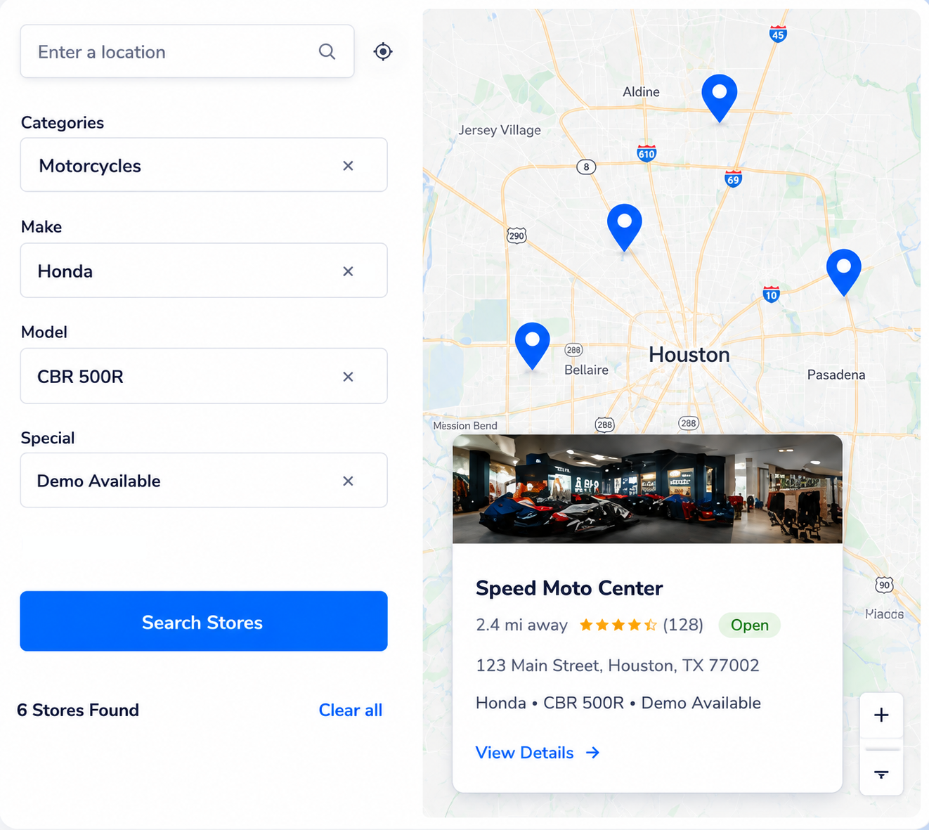 Location page preview with map, business info, photos and services
