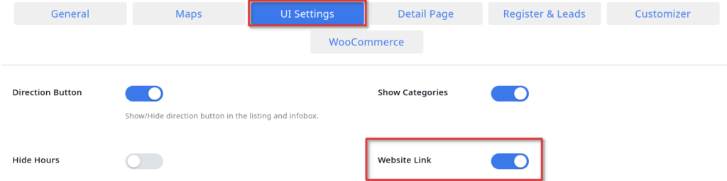 Add a Site Link in Store Locator List 1 website link enable