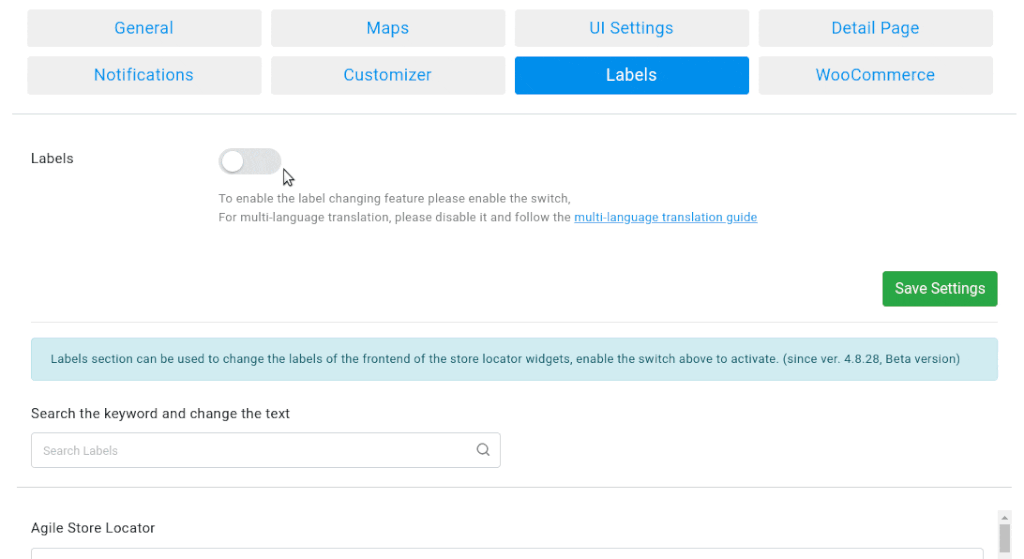 Labels and Translation of Store Locator 1 brand translation