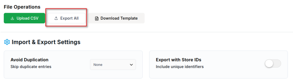 Import/Export Stores Data 5 export stores CSV file