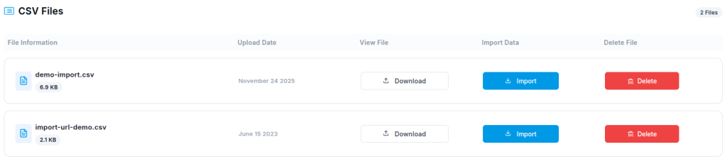 Import/Export Stores Data 1 import csv files