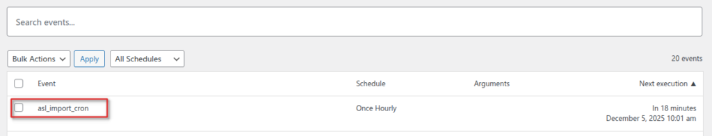 Configuring the WordPress Schedule for Automatic Stores CSV Import 1 import cron