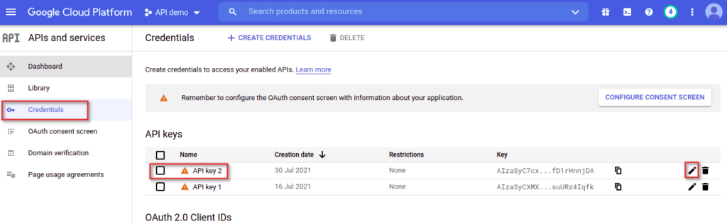 Google Server API Key Troubleshooting 2 Google Cloud Console: Credentials Section