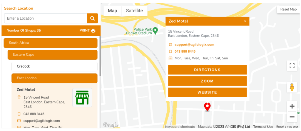 Store locator Layout 2 address accordion layout