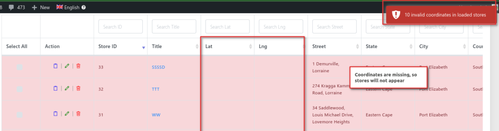 Validate your Server API Key 3 manage stores with missing coordinates