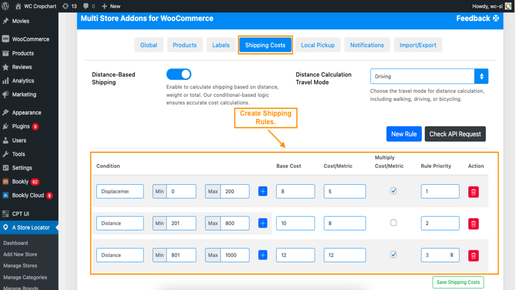 Distance Rate Shipping for WooCommerce: A Comprehensive 2026 Guide for Store Owners 9 Shipping rules creation in Multi Store Addons for WooCommerce.