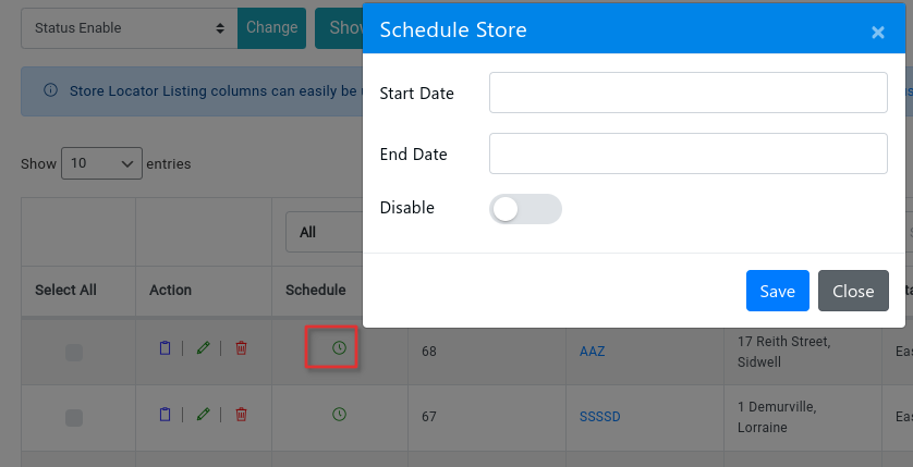 Store Schedule 2 schedule popup