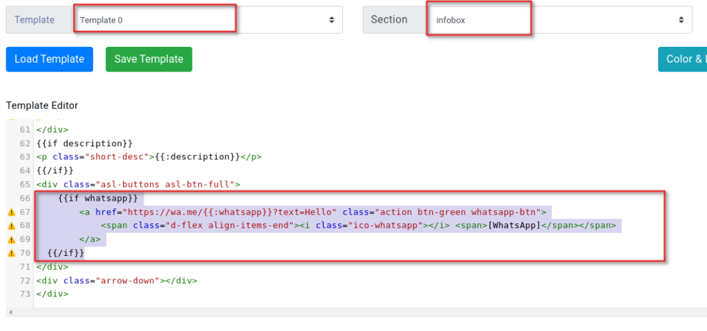 Add Call to Action buttons in Infobox 11 whatsapp code customizer infobox