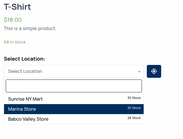 Selection of Store at Product Level 2 store selection widget