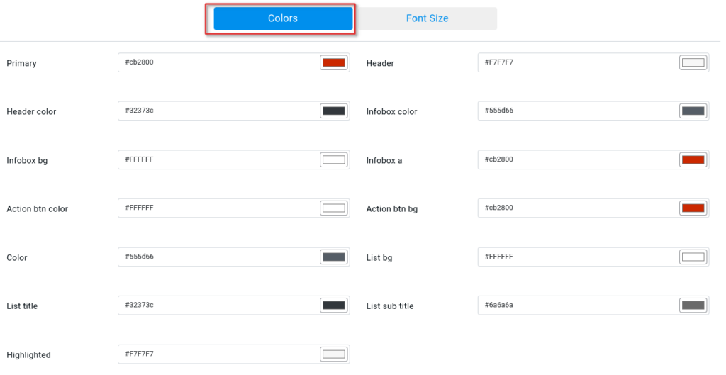 Store Locator Color Customization 3 color customizer fields