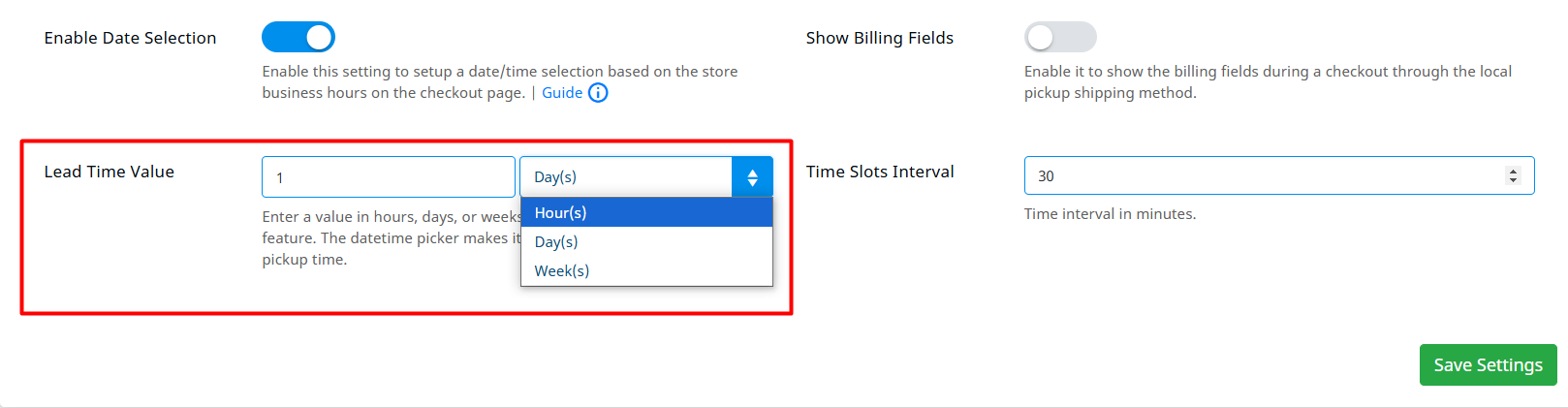 What is the “Lead Time” in Local Pickup? 3 select interval